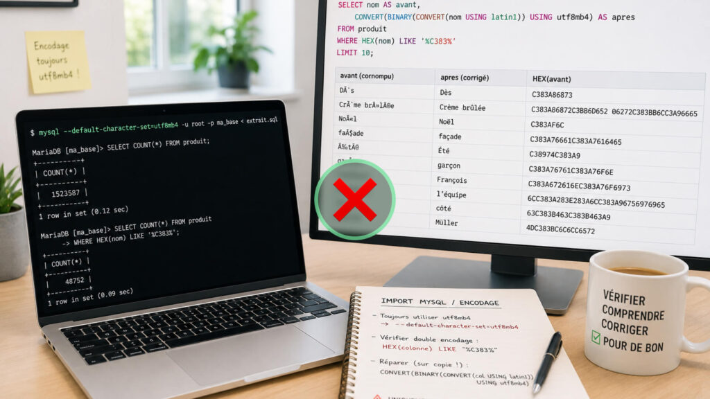 Le double encodage UTF-8 à l&rsquo;import d&rsquo;un dump : trois octets qui passent inaperçus