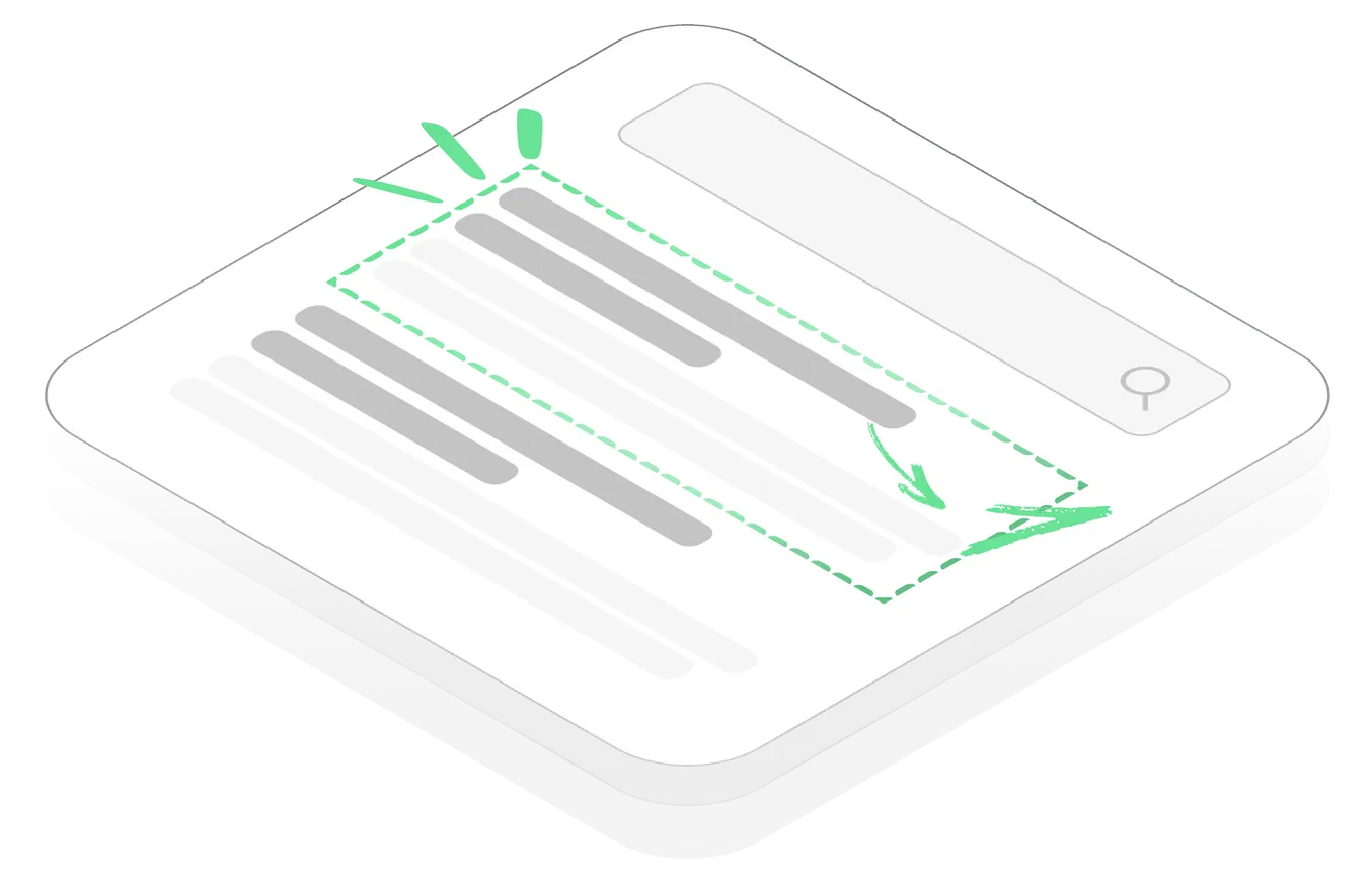 Illustration d'une barre de recherche et d'une liste, avec des lignes pointillées vertes et des flèches indiquant comment la saisie de l'utilisateur dans la barre de recherche réduit le nombre d'éléments correspondants dans la liste située en dessous.